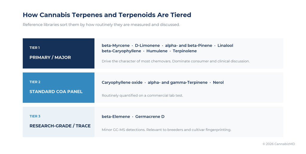 How reference libraries sort cannabis terpenes by measurement frequency and clinical relevance.
